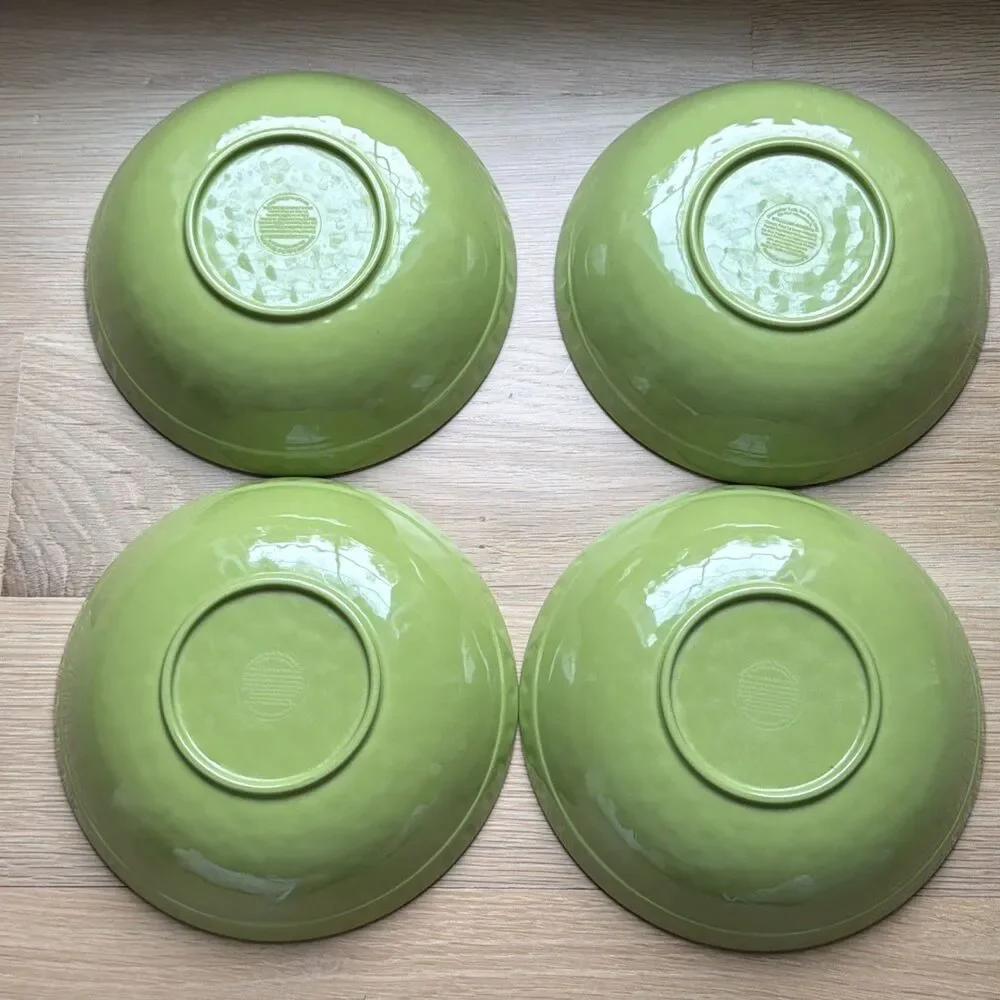 Set Of 4 Williams Sonoma 8” Green Crackle Rustic Melamine Bowls